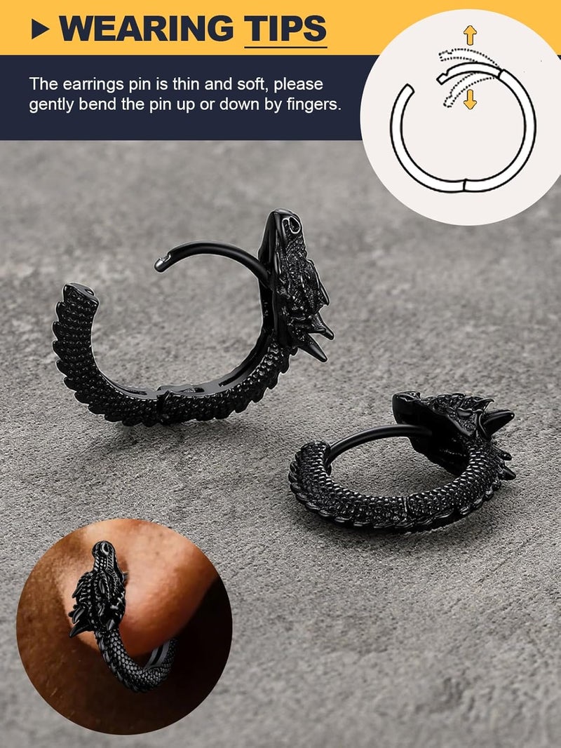 U7 Dragon Earrings Stainless Steel/18K Gold/Black/S925 Sterling Silver Hoop Earrings for Men Women, Personalized Punk Rock Huggie Earrings, Hypoallergenic - Image 5